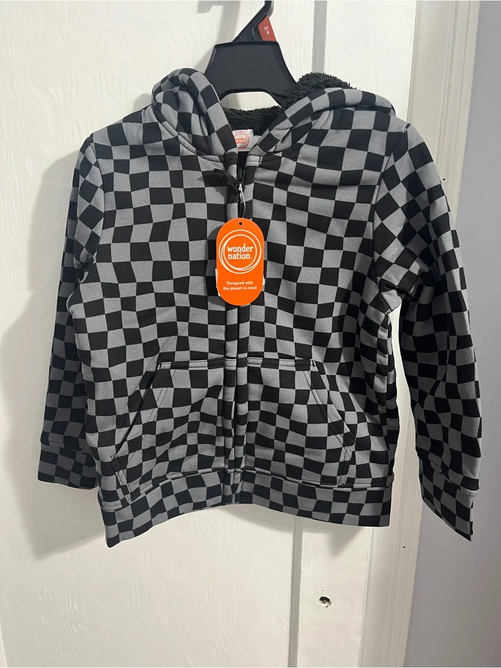wonder nation Black and Gray Checkered Hooded Zip-Up Sweatshirt